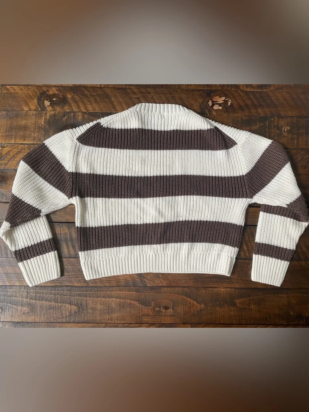 Brown and White Stripe Crew Neck Sweater